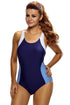 Sexy White Blue Detail Purple Racerback One Piece Swimsuit